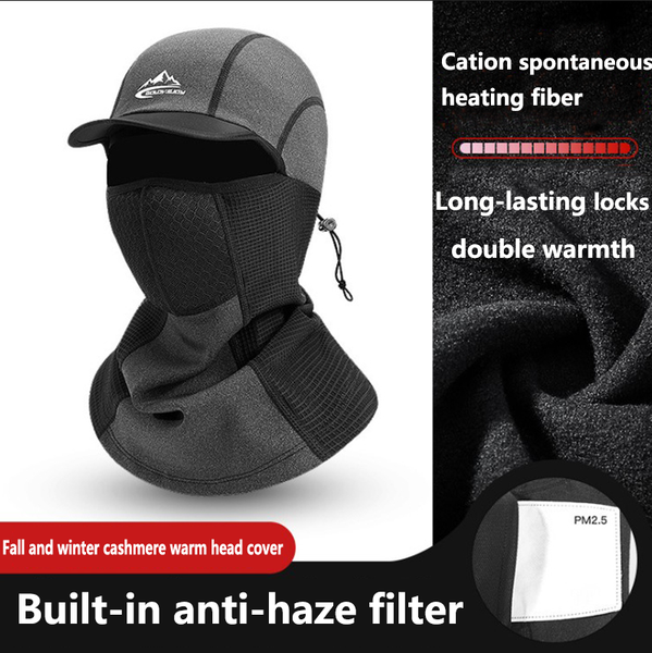 

winter cycling warm headscarf hat outdoor sport spontaneous heating flock windproof waterproof haze mask, Blue;gray