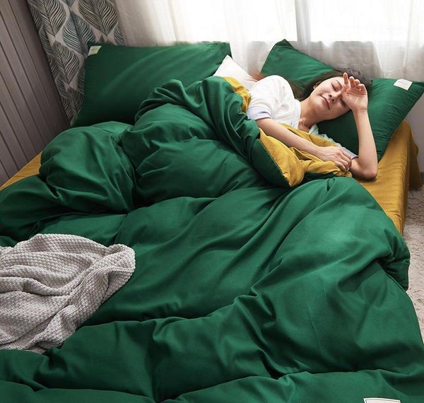 

green and yellow bed set single bed sheet sets solid color cotton duvet cover pillowcase queen size bedding se bbyehj bde_luck