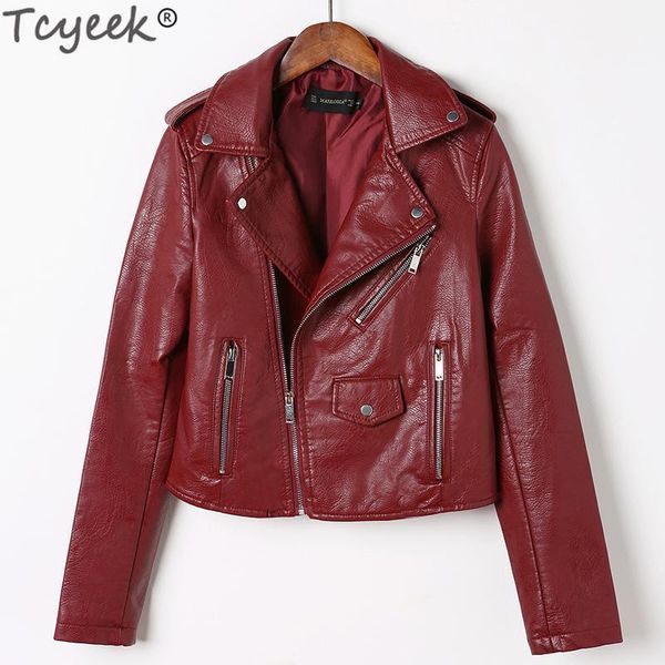 

tcyeek autumn new short faux soft leather jacket women fashion zipper motorcycle pu leather jacket ladies basic street coat 20201, Black