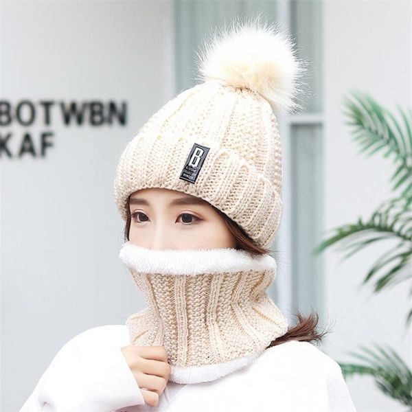 

women winter knitted beanies hats women thick warm beanie skullies hat female knit letter bonnet beanie caps outdoor riding sets y201024, Blue;gray