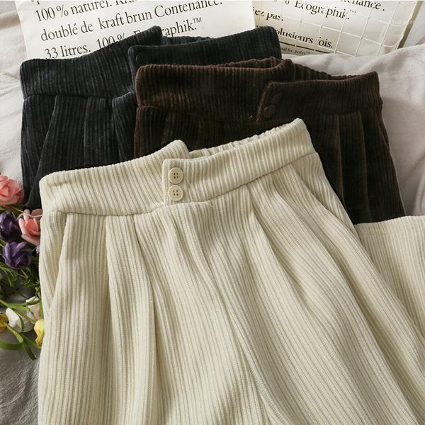 

hong kong style retro solid color versatile high waist loose casual pants women's 2021 new corduroy slim pants1, Black;white