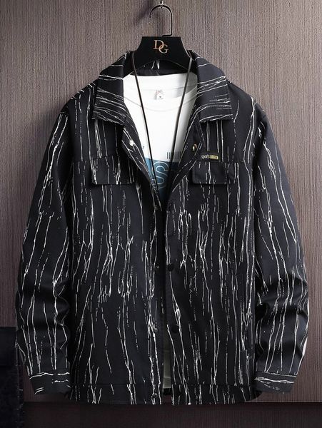 

men allover print patched jacket without tee k28b#, Black;brown