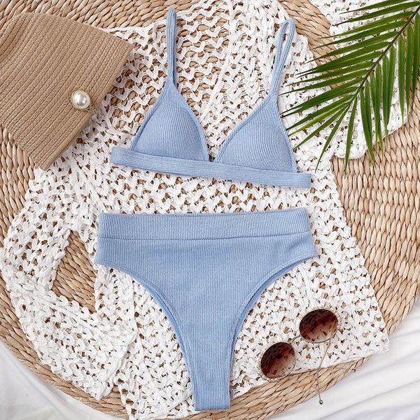 

push up bikini set swimsuits high waist swimwear women ribbed biquini bathing suits brazilian bikinis 2021 purple bathers, Black