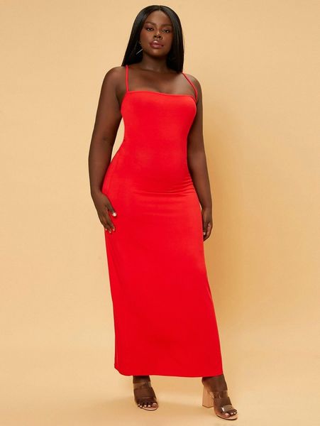 

sxy plus lace up back cami dress n5so#, Black