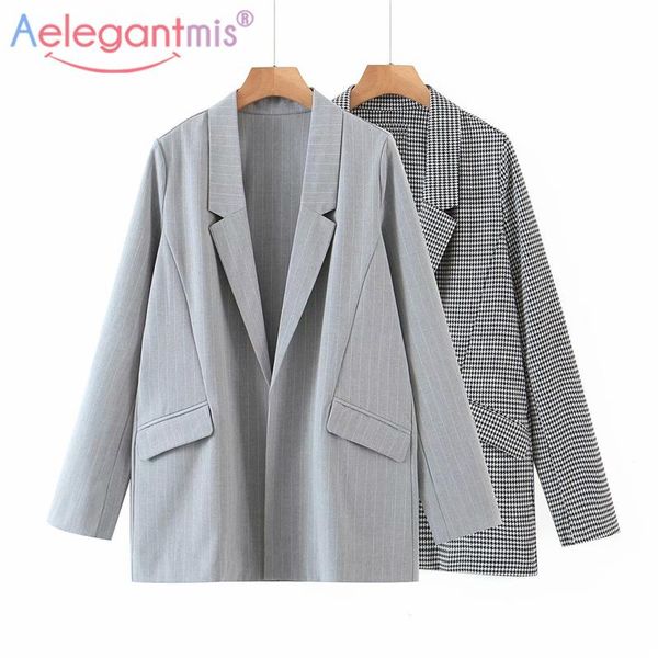 

women's suits & blazers aelegantmis classic houndstooth women casual ofice lady long blazer jacket coats korean 2 color outwear chic 20, White;black