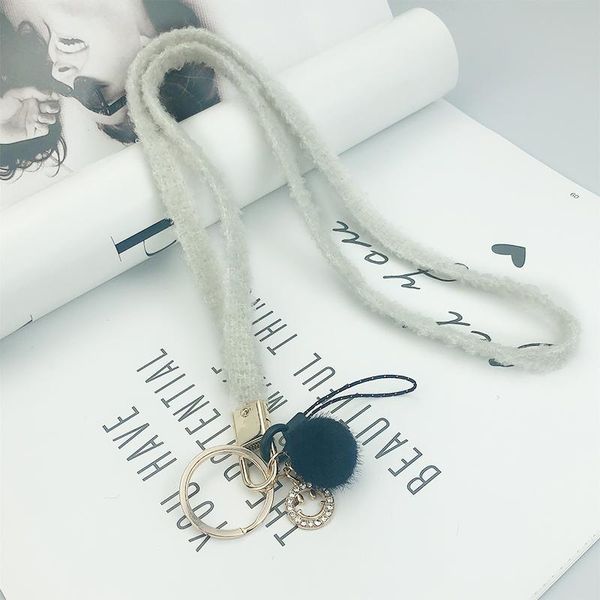 

new furry lanyard strap for keychain id badge holder choker bling smiley little hairy ball neck rope mobile phone accessories h jllkzv