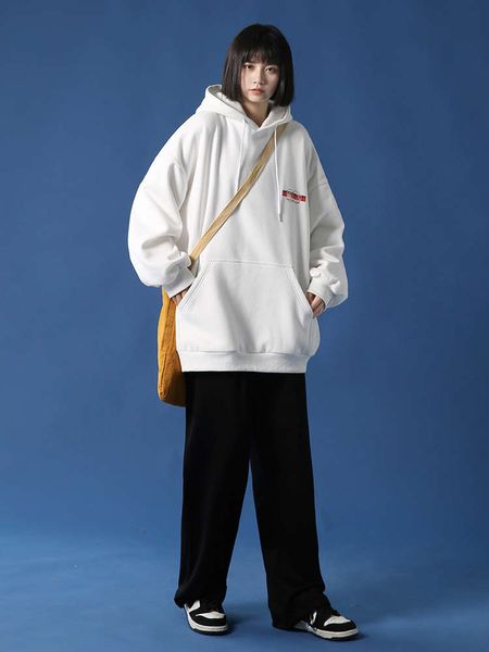 

g design sense minority hooded sweater plush thickened female winter 2020 new korean loose coat, Black