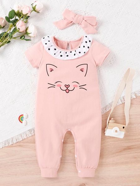 

baby cartoon graphic ruffle trim jumpsuit she, Blue