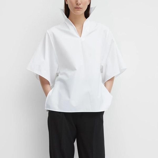 

white liry cotton oversized blouse 3/4 wide sleeves side slits oversize woman1