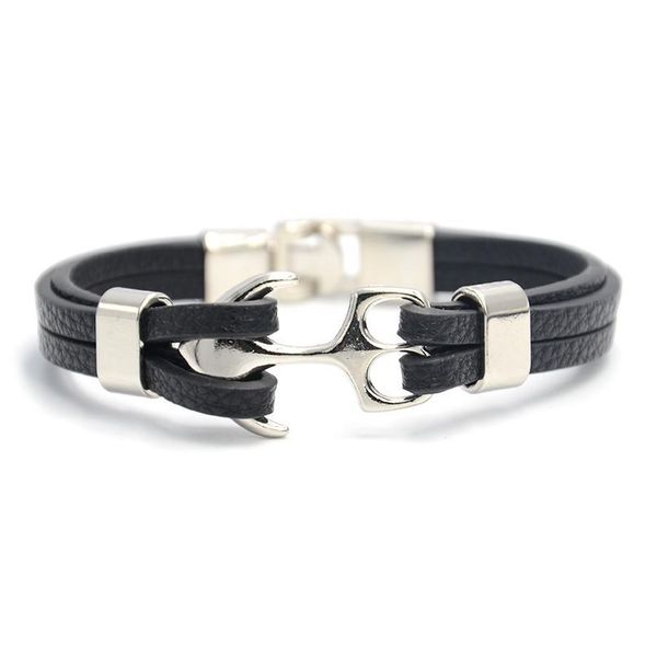

junwei new fashion men's leather bracelet gun black anchor leather men bracelet jewelry ju jllxgg