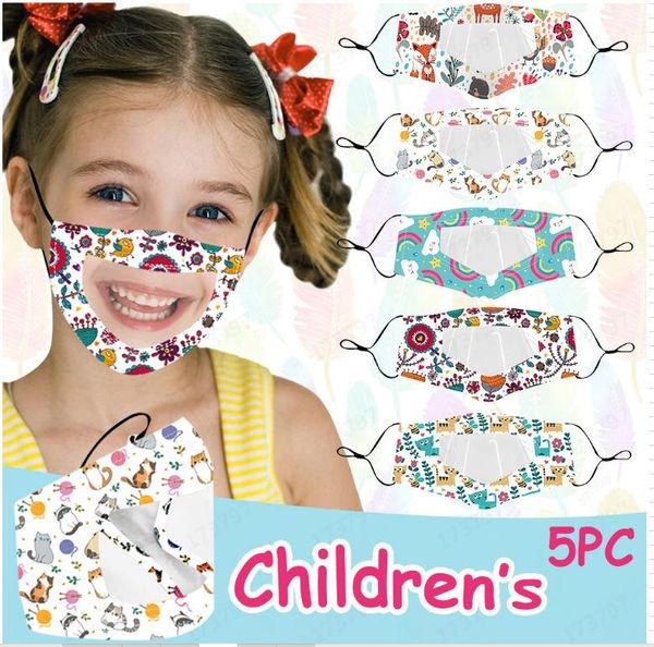 

us stock fashion kids christmas cartoon face mask visible cotton mouth face masks washable and reusable mask protection with clear window