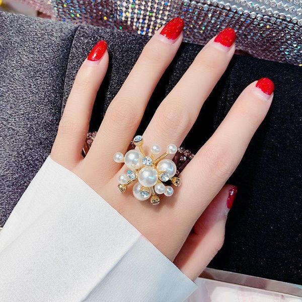 

new design fashion jewelry korean pearl adjustable index finger rings for lady holiday party elegant ring, Golden;silver