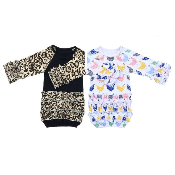 Bebek Kız Çiçek Pijama, Bebek Noel Kıyafeti, İlk Cadılar Bayramı, Bebek Kız Gelecek Ev Kıyafeti, Leopar Fırfırtı Newborn Nightgowns LJ200827