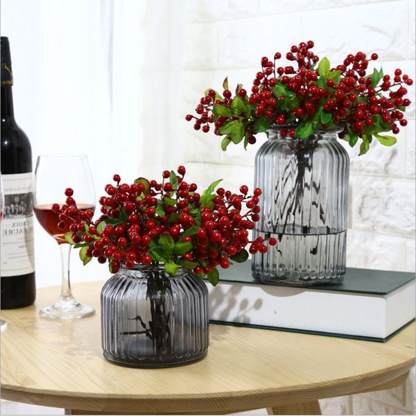 

1 pcs bean flowers artificial berry red home decor small bacca fruit branch christmas decoration accessories fake plant