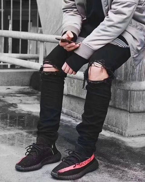 

men's pants the trendy fashion jeans wash water hole hip-hop pedicure body shape trousers zipper version men's casual trousers1, Black