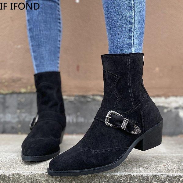 

boots if ifond fashion women faux suede winter platform buckle zipper heels comfortable shoes size 36-43, Black