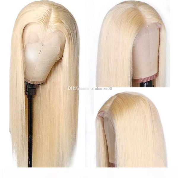 

150 density 13x6x1 lace front wig #613 bleached knots 8-26 inch brazilian virgin human hair straight wigs for black women, Black;brown