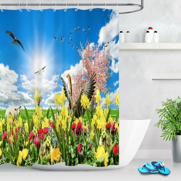 

spring easter flowers bird fabric shower curtain set bathroom decor custom