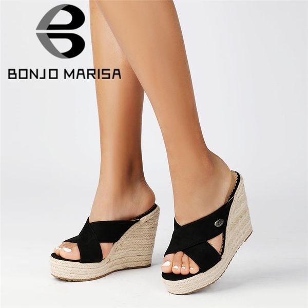 

fashion espadrille wedge heel sandals summer open toe platform shoes woman 2020 slip on party wedding casual high heel sandals t200831, Black