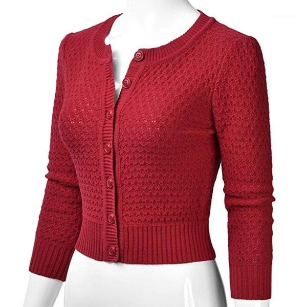 

women's knits & tees 2021 women spring dihope knitted crop coat ladies fashion solid button down 3/4 sleeve cropped cardigan casual sho, White