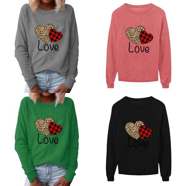 

2021 valentine's day women letters love printed t-shirt long sleeve round neck ladies blouses spring casual plus size clothes hh12001, White