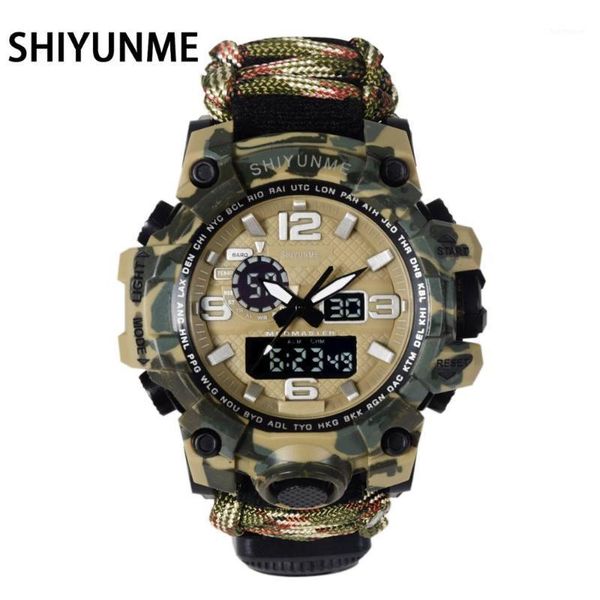 

men camouflage watch 50 meters waterproof compass watch double display led quartz sports male relogios masculino1, Slivery;brown