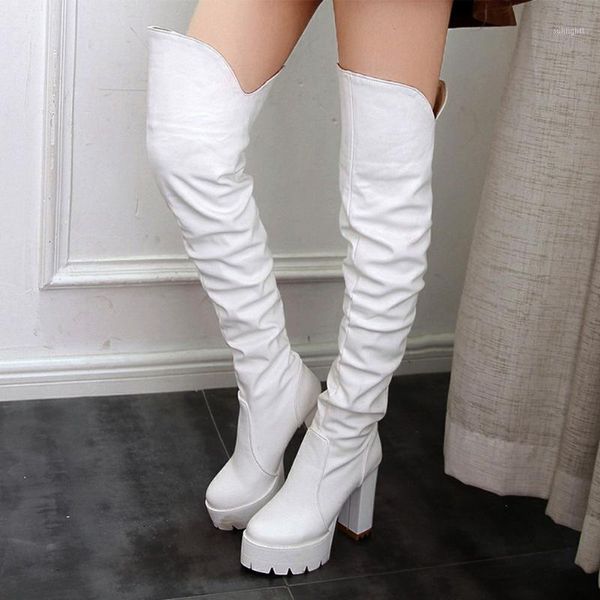 

boots sarairis dropship fashion plus size 43 platform square high heels party women shoes woman 2021 winter over the knee boots1, Black