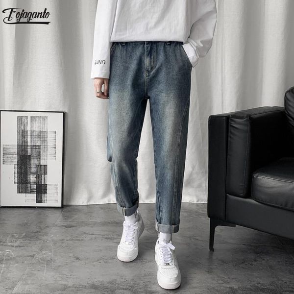 

men's jeans fojaganto brand men trendy autumn fashion casual straight denim pants retro male, Blue
