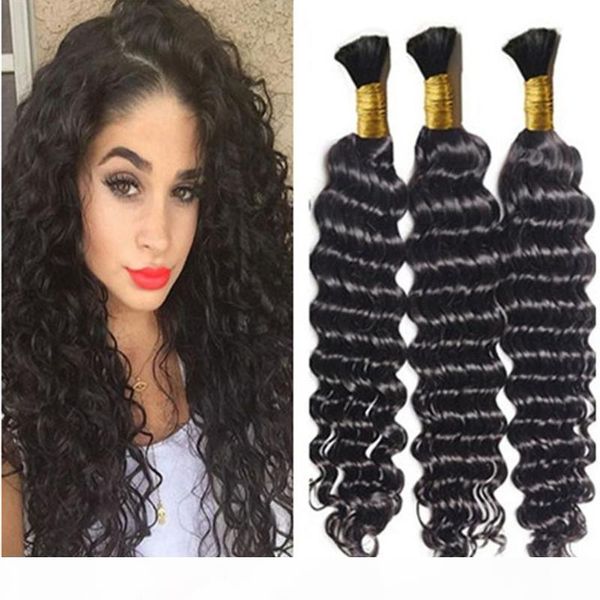 

braiding hair bulk deep wave bulk hair for micro braids on full head same length 3 bundles dhl, Black