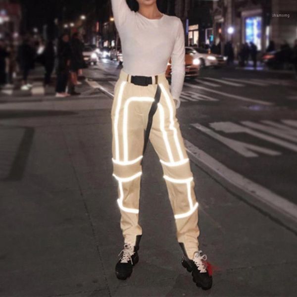 

running pants women's all year round selling reflective stitching casual overalls fashion 2.211, Black;blue