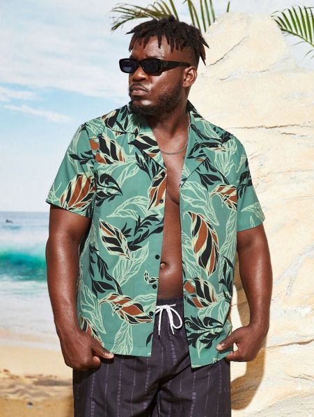 

extended sizes men tropical print shirt s7kc#, White;black