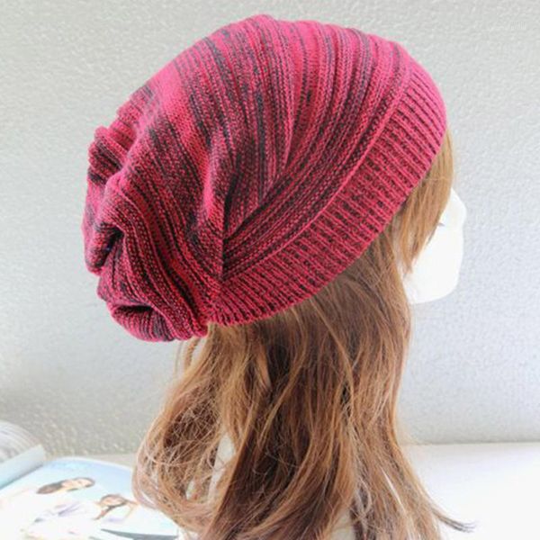 

double color hat soft slouchy wool knitted autumn winter warm crochet cotton beanie bonnet fashion beanie hats1