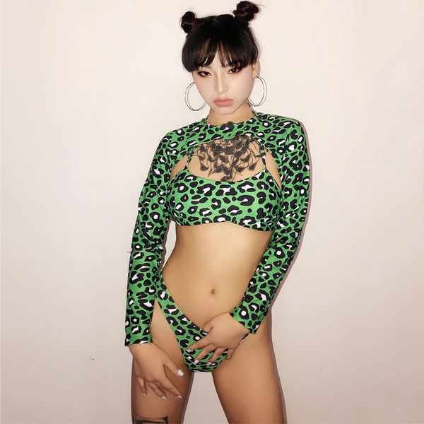 

new bar ds female dance team gogo lead dance nightclub costume leopard long sleeve jazz dance performance clothes, Black;red