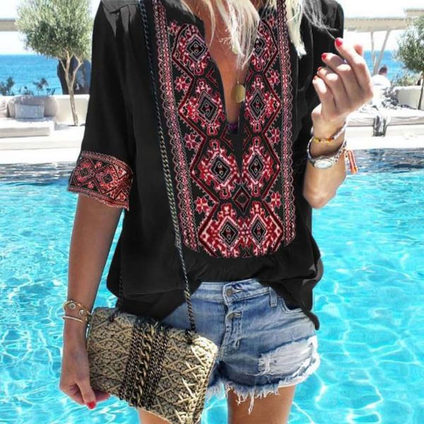 

women's wear 2019 summer loose deep v short sleeve solid t-shirt color printed quarter sleeve t-shirt xzjok, White