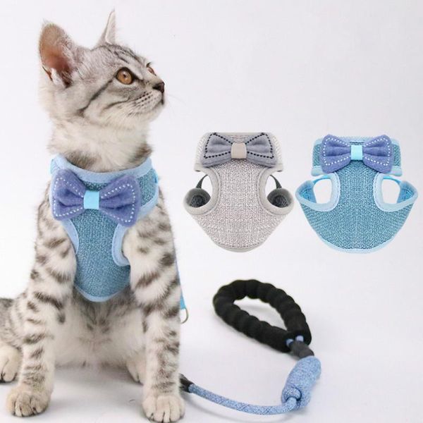 

pet supplies pet harness cat leash set vest-style chest strap polyester bow breathable mesh harnesses adjustable bust cat leash