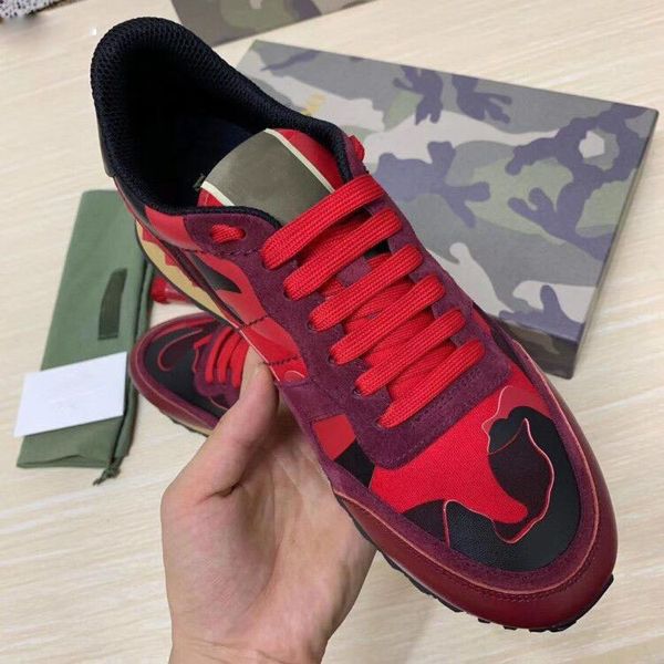 

original box rockstuds leather suede lace rockrunner shoes men stud rivet camouflage sneakers runner trainers sport casual shoes size 38-45, Black