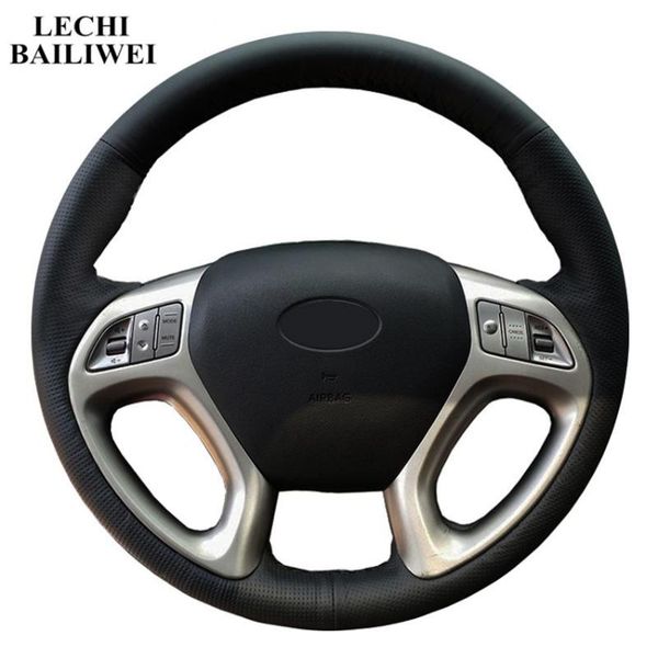 

hand-stitched steering wheel cover black artificial leather car steering wheel cover for ix35 tucson 2011-2020