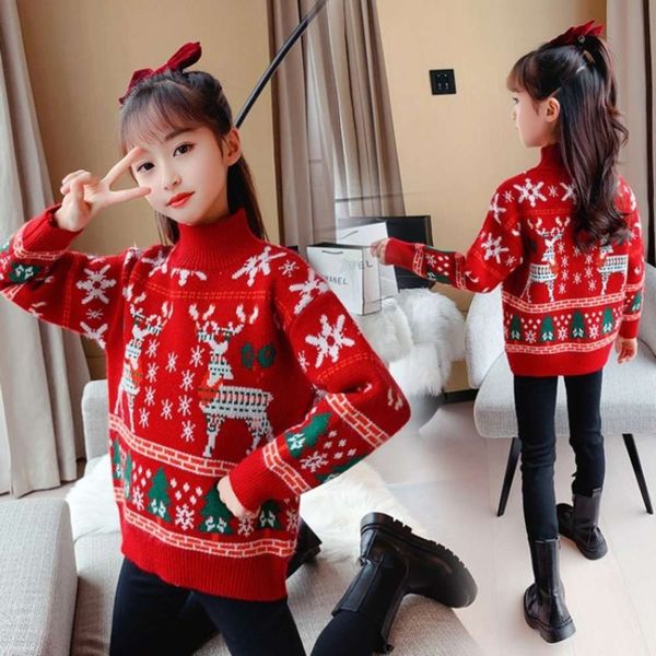 

collar high girls' autumn winter sweater 2020 new plush thickened long sve t-shirt children's annual wear top, Blue