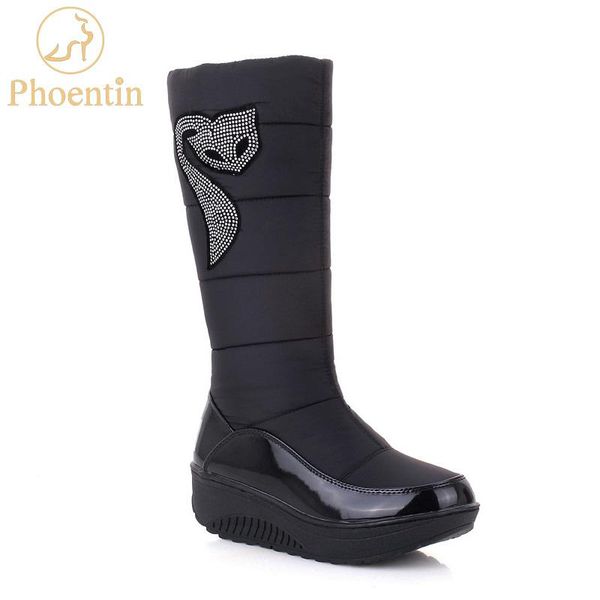 

phoentin black winter snow boots female appliques down warm women boots 2020 new platform plush shoes woman round toe ft309