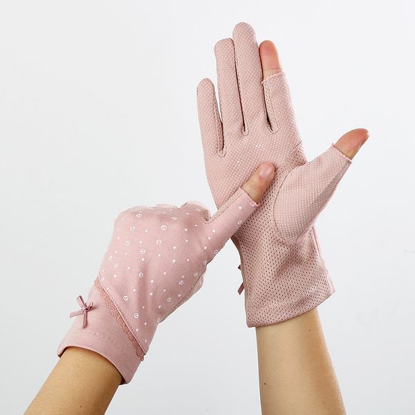 

lace fingerless women driving gloves summer spring stretch sunscreen anti-uv anti-slip glove breathable mittens size 23cm, Blue;gray