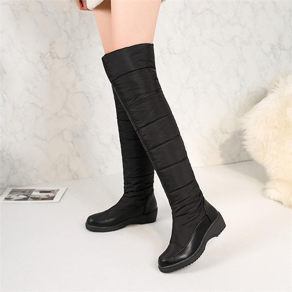 

boots 2021 korean style snow women wedge round toes thick warm fashion knee-high winter shoes vt448, Black