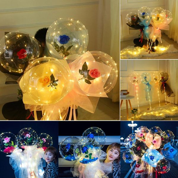 

led luminous balloon rose bouquet transparent bubble enchanted rose bobo ball 3m led string valentines wedding birthday decoration e121801