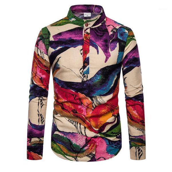 

men's shirt spring autumn 2020 new street fashion flower printed long sleeve shirts men casual floral shirts male1, White;black