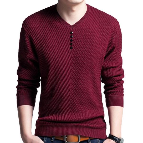 

chic men solid color v neck long sleeve pullover slim knitted sweater blouse autumn winter all-match office basic pullovers, White;black