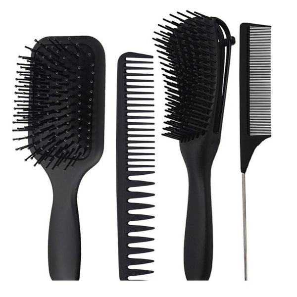 

4pcs/set hair brush set for women with detangling paddle brushes and hair combs suitable for wet or dry straight lo jllegp, Silver