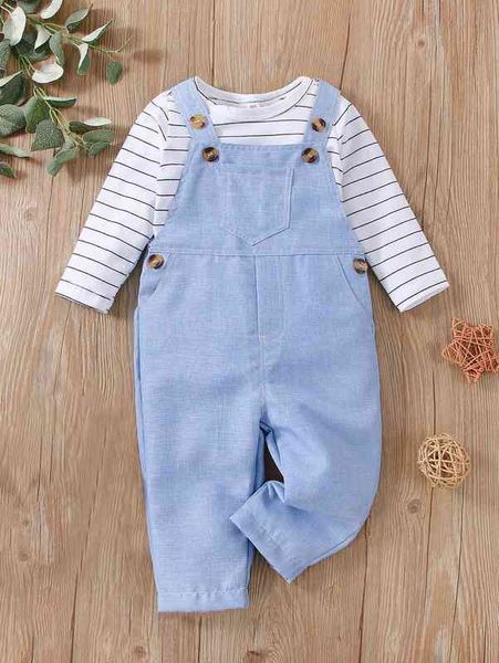 

baby striped bodysuit with overalls she, White