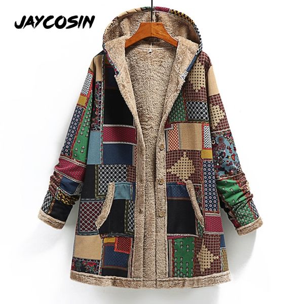 

jaycosin winter women hooded coat cashmere thicken long sleeve splicing large size jacket retro loose abrigos mujer invierno 1014, Black;brown
