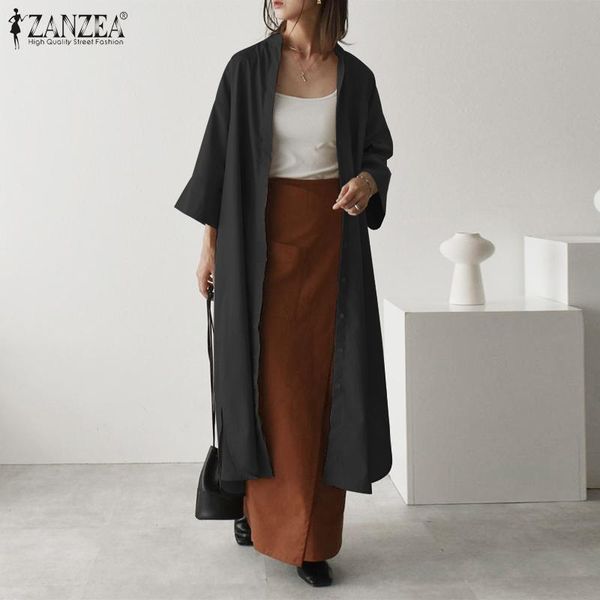 

women's blouses & shirts zanzea vintage blouse women 2021 ladies midi autumn floral sleeve casual solid blusa plus size 5xl side fork, White