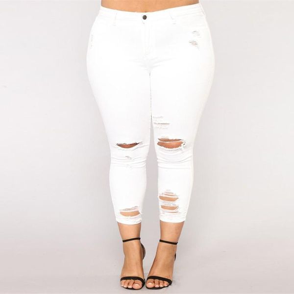 

klv new ultra stretchy white tassel ripped jeans woman denim pants trousers for women pencil high waist skinny jeans 3xl 4.241, Blue