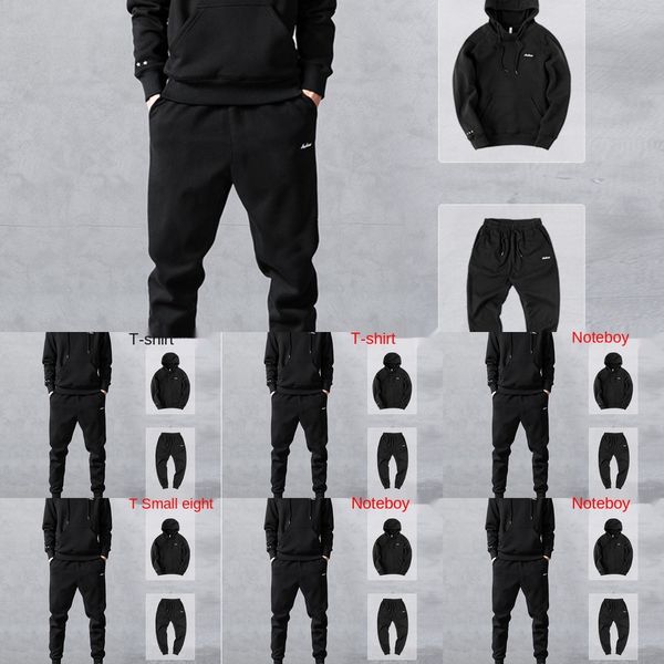 

sweater set autumn men's hooded casual pulloversports pullover wear pullover with plush two piece autumn and winter sportswear coat 3ov, Black